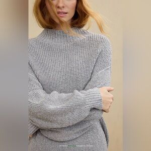 Aerie Oversized Sweater Women’s M Gray Cable Knit Mock Neck Pullover 100% Cotton